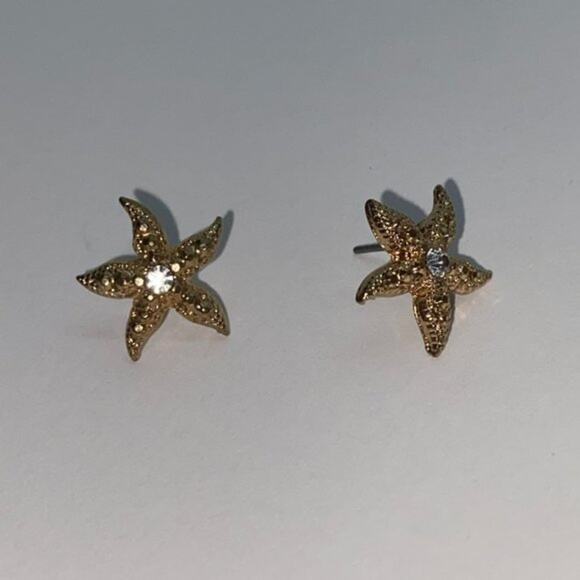 Gold-Tone Clear Rhinestone Starfish Stud Earrings - Picture 6 of 7